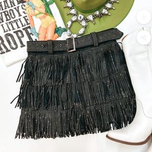 Black Fringe Rhinestone Skirt